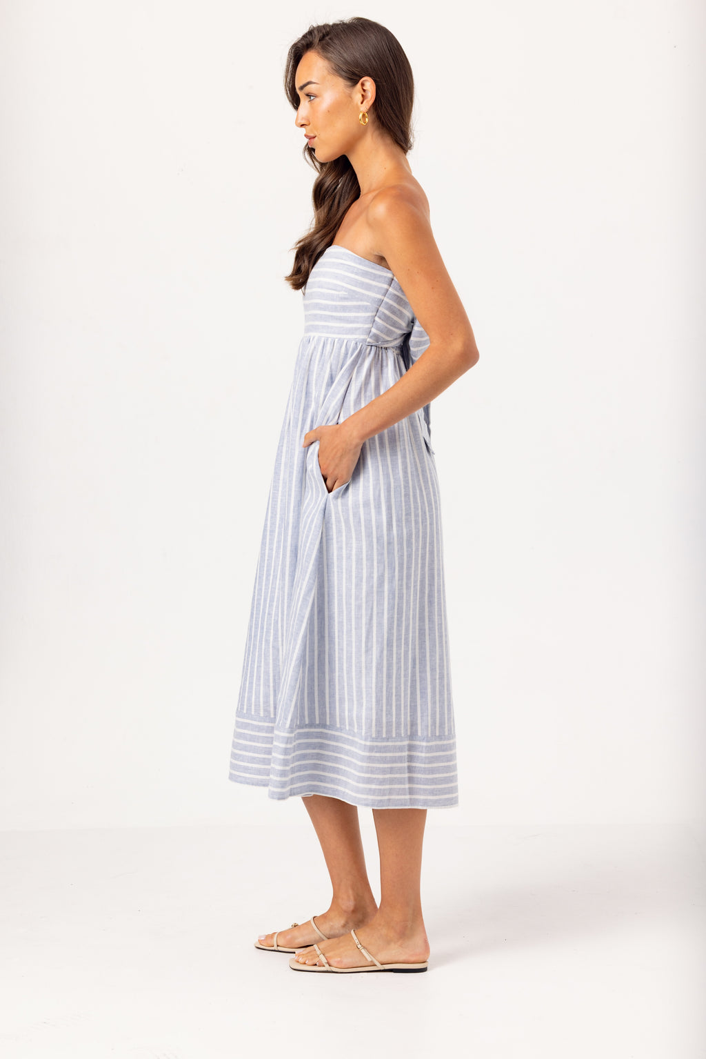 Slate Stripe Kenny Dress - Striped Linen Midi Dress