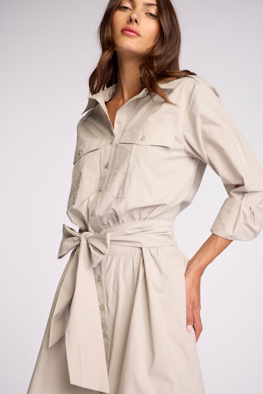 A not-so-classic shirt dress. Asterin is made from our silk finish 100% cotton poplin and features a classic button-up fit, but has a feminine edge with the cinched waist and flounced skirt.&nbsp;