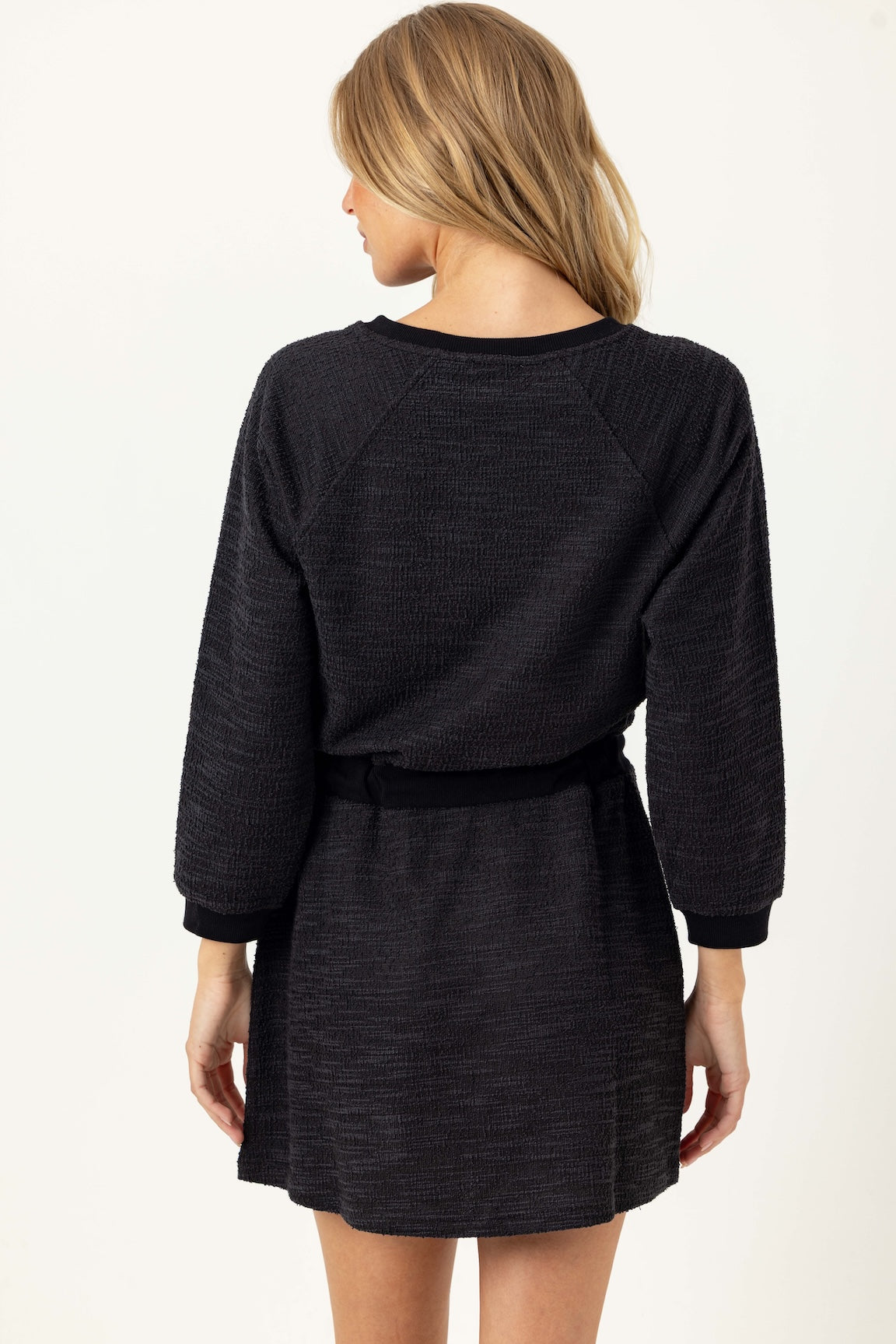 Atlas Boucl Dress - Long Sleeve Tie Waist Midi Dress | We Are Sundays L / Black Atlas Boucl Dress - Long Sleeve Tie Waist Midi Dress | We Are Sundays L / Black