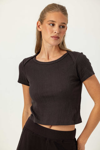 We Are Sundays Women's POINTELLE BABY BROTHER TEE ESPRESSO