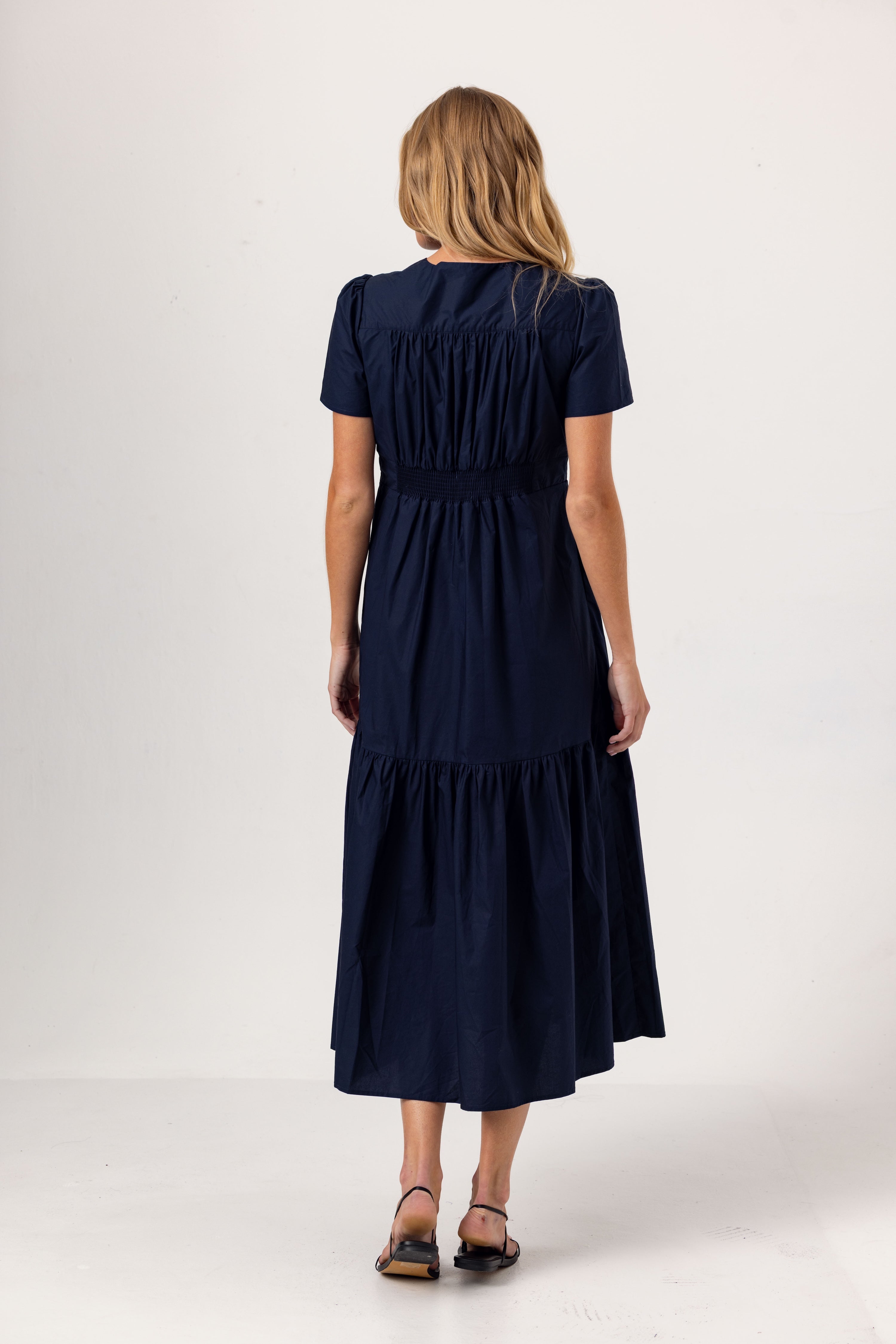 navy cotton poplin dress Katya Cotton Poplin Tie-Waist Dress Dark Navy / L