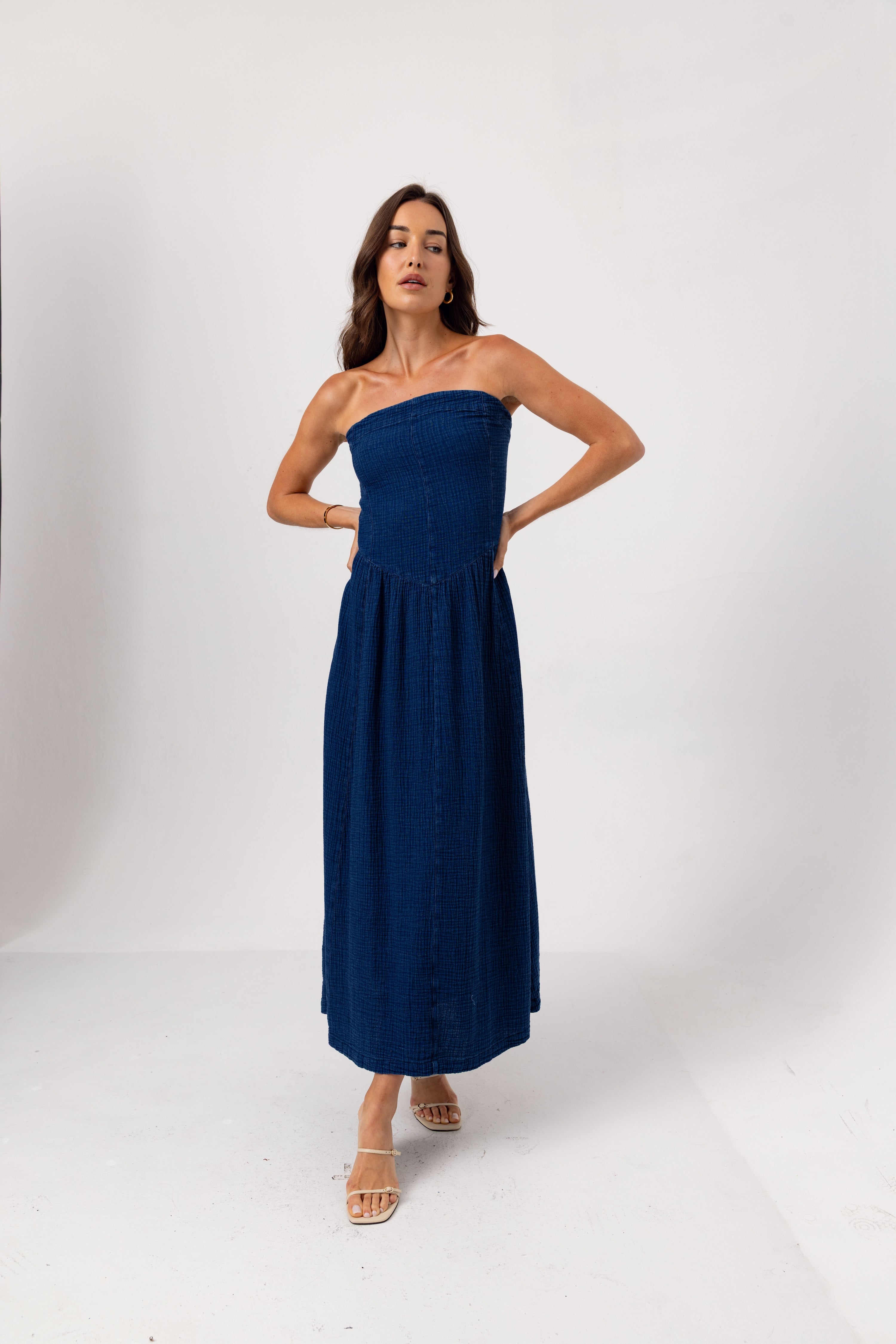Runa Dress - Indigo Gauze Strapless Maxi Dress | We Are Sundays Runa Dress - Indigo Gauze Strapless Maxi Dress | We Are Sundays