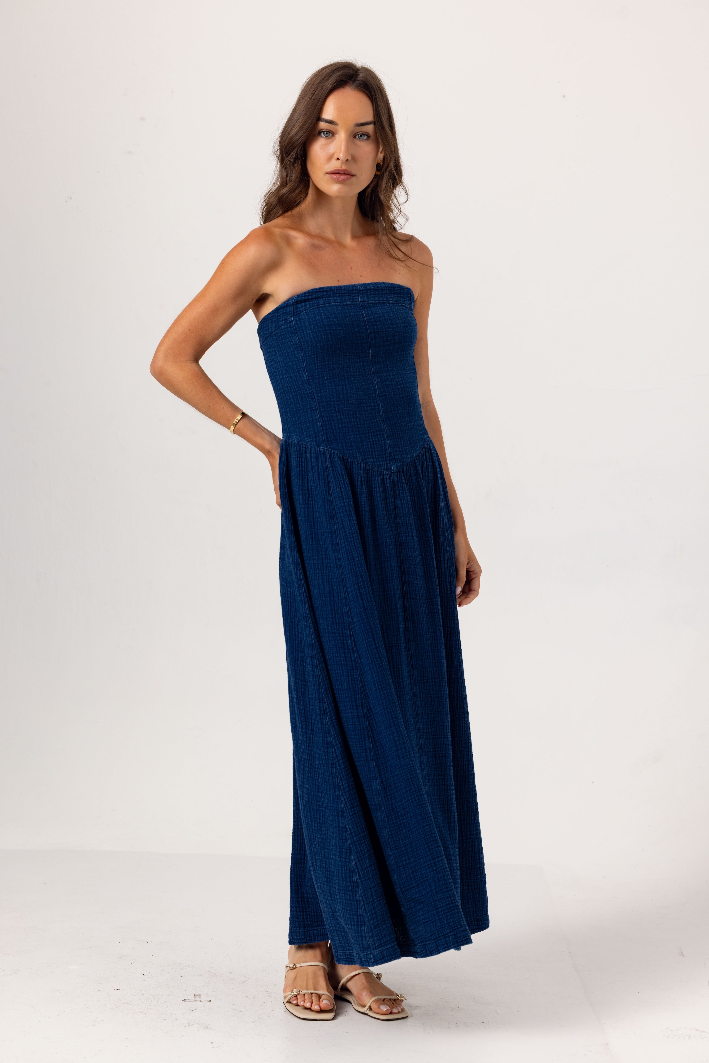 Runa Dress - Indigo Gauze Strapless Maxi Dress | We Are Sundays Runa Dress - Indigo Gauze Strapless Maxi Dress | We Are Sundays