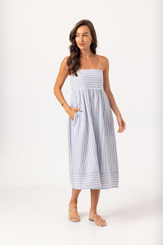 We Are Sundays Women's SLATE STRIPE KENNY DRESS SLATE LINEN STR