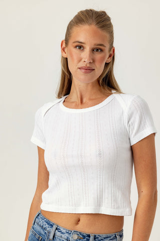 We Are Sundays Women's POINTELLE BABY BROTHER TEE WHITE