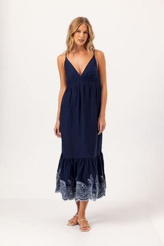 We Are Sundays Women's EMBROIDERED FELTON DRESS NAVY