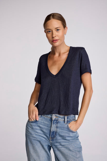 This updated version of our best-selling Brother Tee features a shrunken fit and a dropped v-neck for a modern twist with a relaxed fit through the body. Made from a lux washed linen, it's the perfect effortless essential for any occasion.