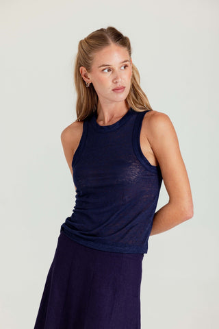 We Are Sundays Women's LINEN TINA TANK NAVY