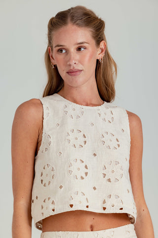 We Are Sundays Women's LINEN RAE TOP MOONBEAM