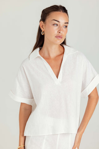 We Are Sundays Women's LINEN VERA TOP WHISPER WHITE