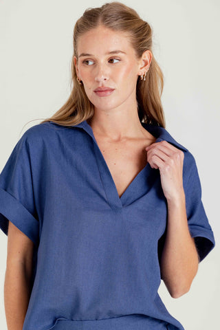 We Are Sundays Women's LINEN VERA TOP RAINCLOUD BLUE