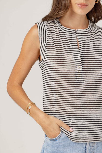STRIPE LINEN SKY TEE