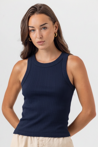 We Are Sundays Women's POINTELLE TURNER TANK NAVY