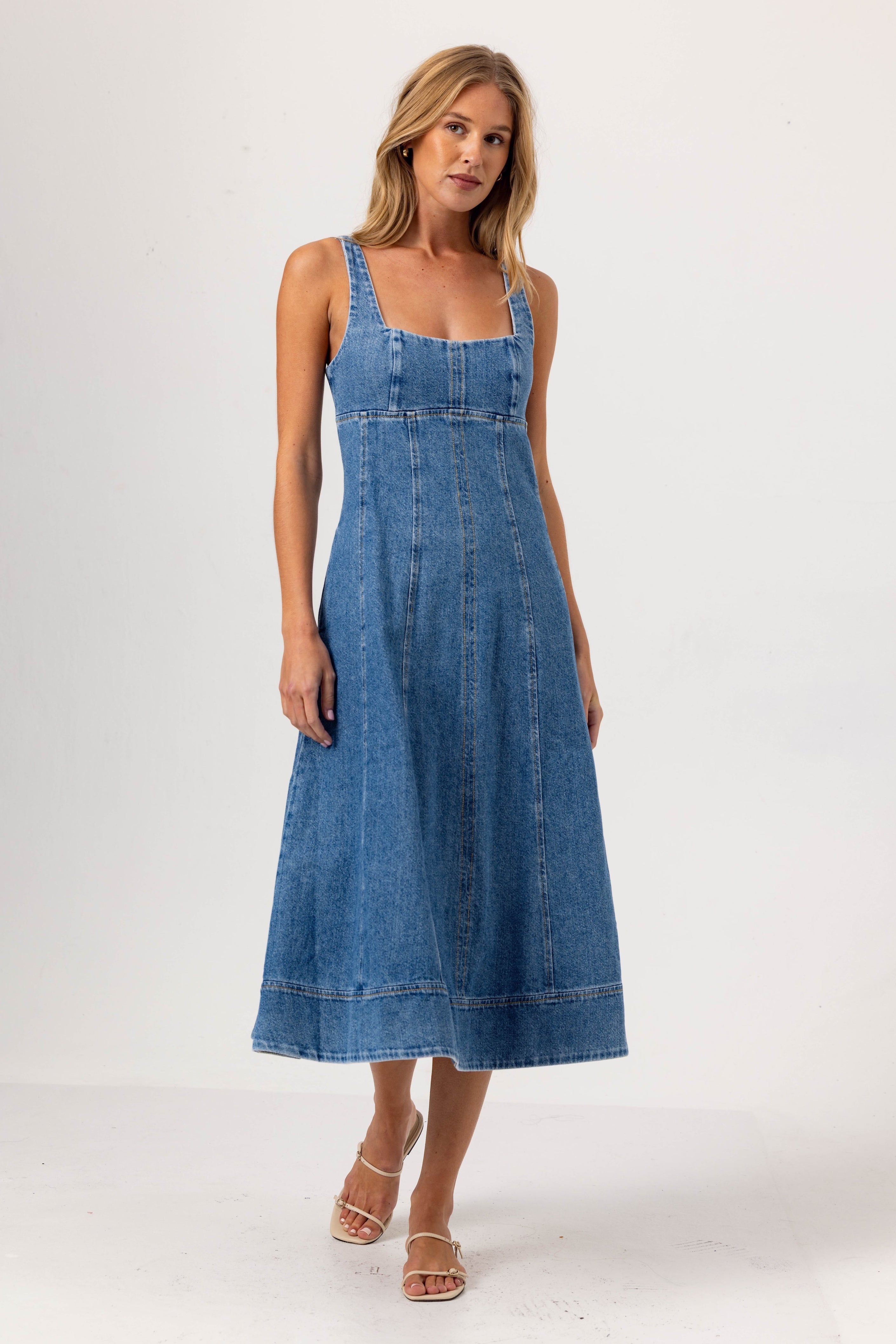 free people willie denim midi dress Free People Willie Denim Midi Dress - Blue
